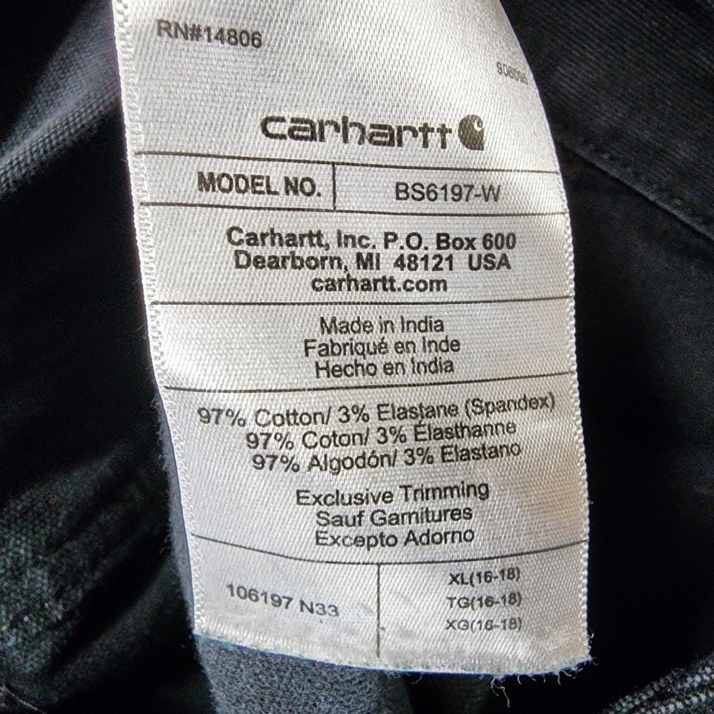 Carhartt Shortall Womens XL Black Rugged Flex Canvas Bib Relaxed Fit BS6197-W - Picture 13 of 13